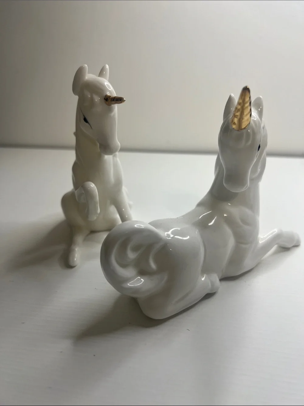 80s Enesco Unicorn Figurine Set White Porcelain Gold Horn Collectibles